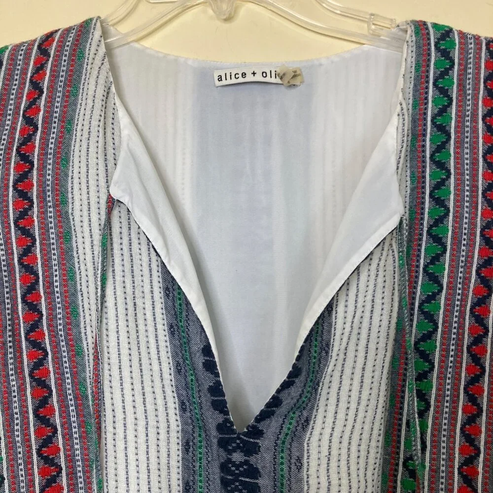 Alice + Olivia Dress Womens 8 FLAWED Nance Smocked Waist Embroidered Boho - Picture 6 of 13